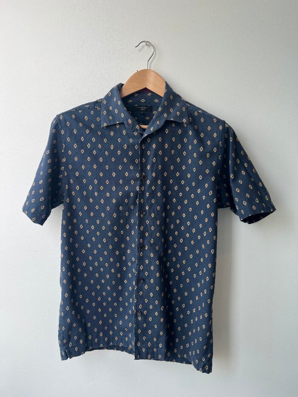 Ted Baker Ginton Men’s Small Navy Diamond Print Cotton Short Sleeve Shirt